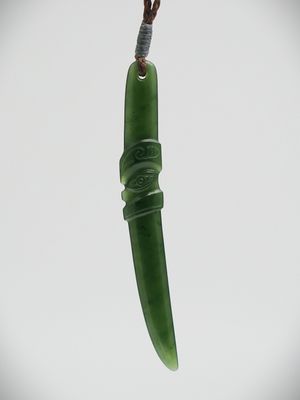 Moko Pounamu Taiaha NZ Genuine Kawakawa Greenstone - Ngatimoti