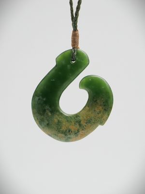 Moko Pounamu Hei Matau NZ Genuine Kahurangi Flower Greenstone - Motupiko