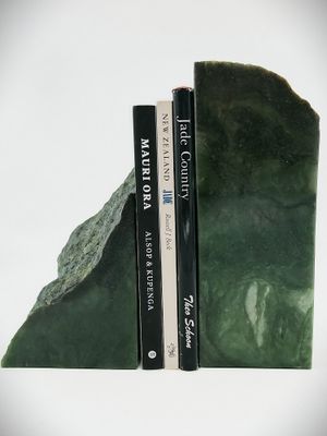 Moko Pounamu Book Ends Sculpture NZ Genuine Totoweka Pounamu - Waiatoto