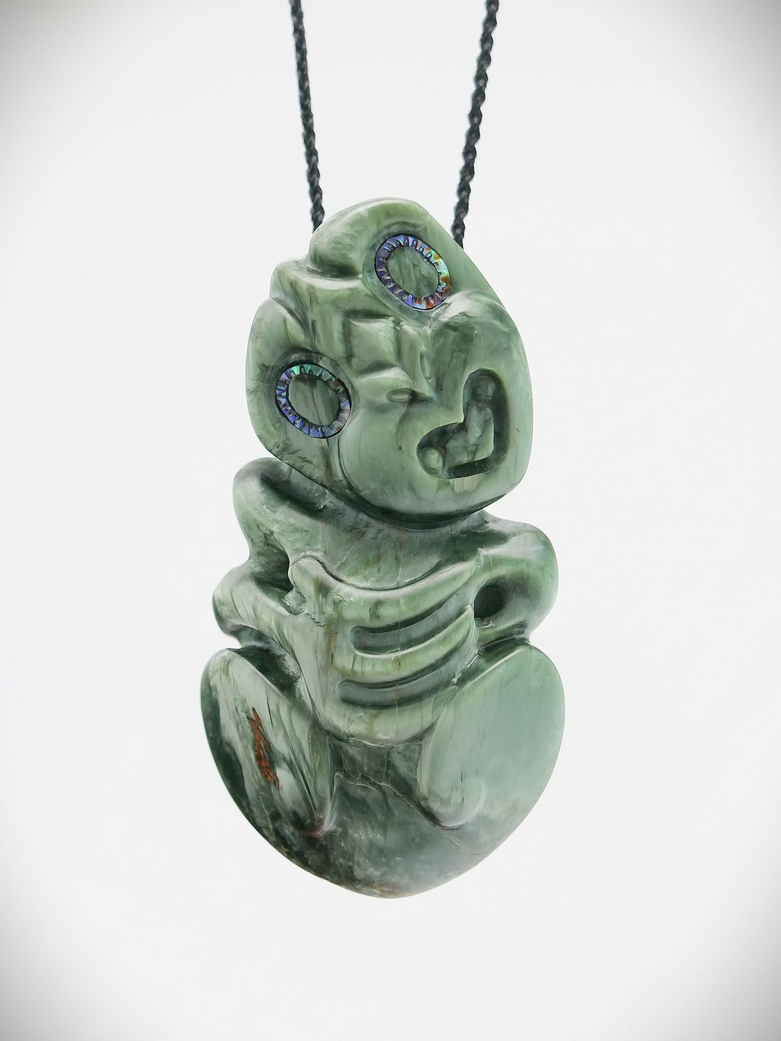 Moko Pounamu Hei Tiki NZ Genuine Tangiwai Greenstone - Ikamatua
