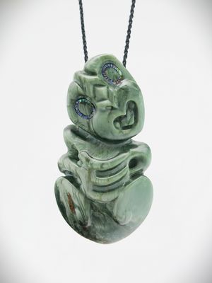 Moko Pounamu Hei Tiki NZ Genuine Tangiwai Greenstone - Ikamatua