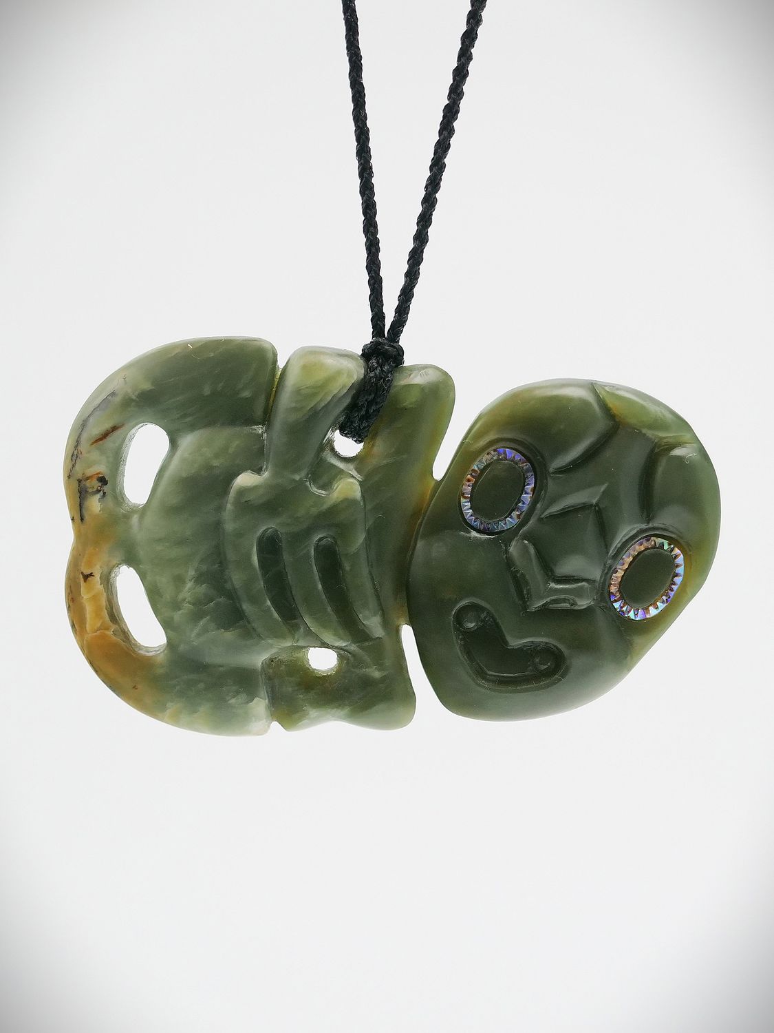 Moko Pounamu Hei Tiki Genuine NZ Inanga Flower Greenstone  - Otakou