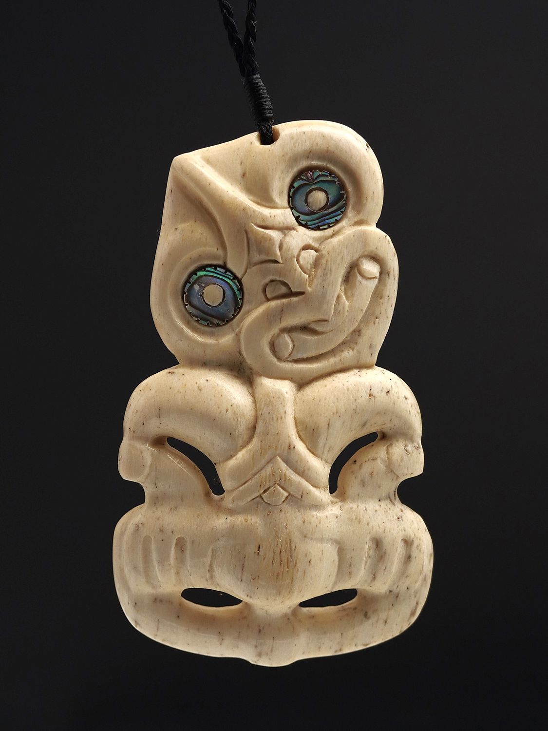 Moko Pounamu Hei Tiki Genuine Whale Bone Carving - Rapaura