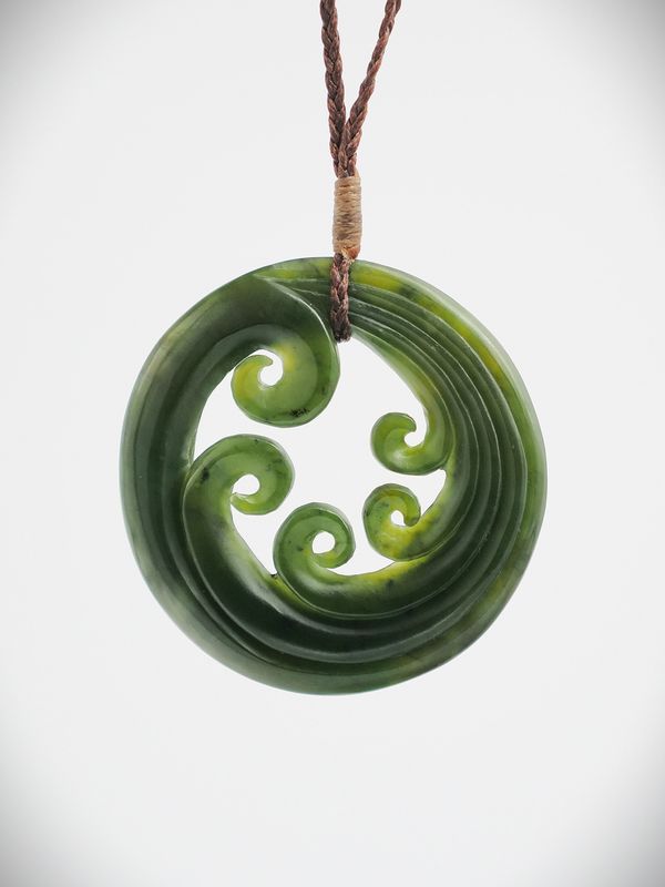 Moko Pounamu Porohita (Disc) Koru NZ Genuine Kawakawa Greenstone  - Motupiko