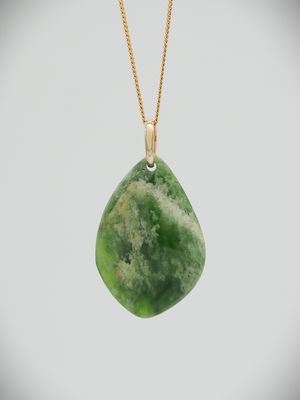 Moko Pounamu Roimata (Teardrop) NZ Genuine Kahurangi Flower Greenstone & 9ct Gold - Waihopai