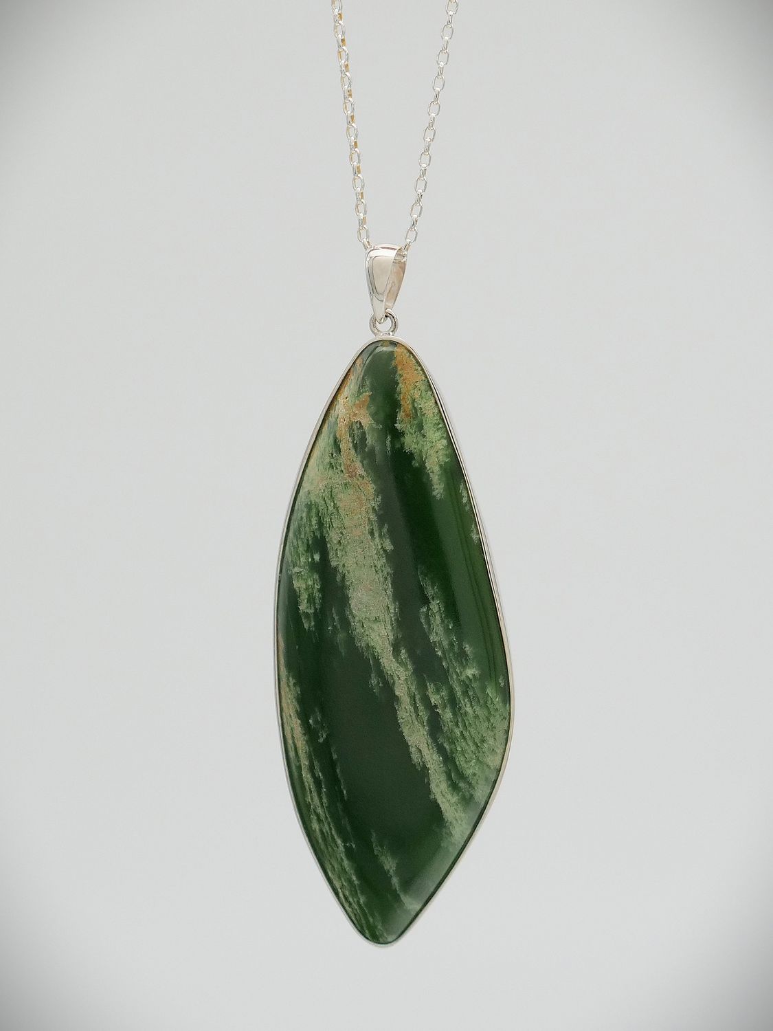 Moko Pounamu Kahurangi Flower Greenstone & Sterling Silver Pendant 13480