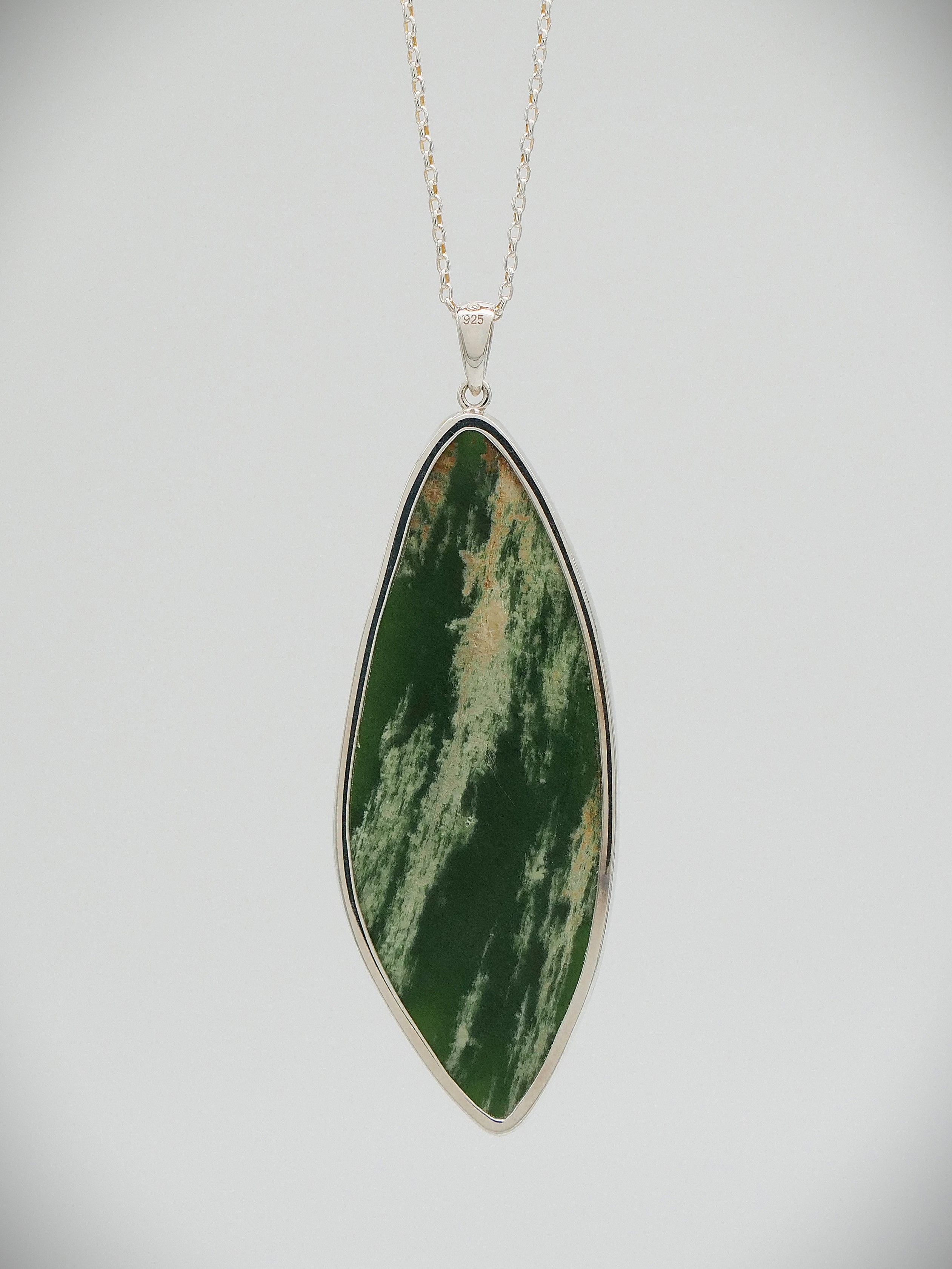 Moko Pounamu Kahurangi Flower Greenstone & Sterling Silver Pendant 13480