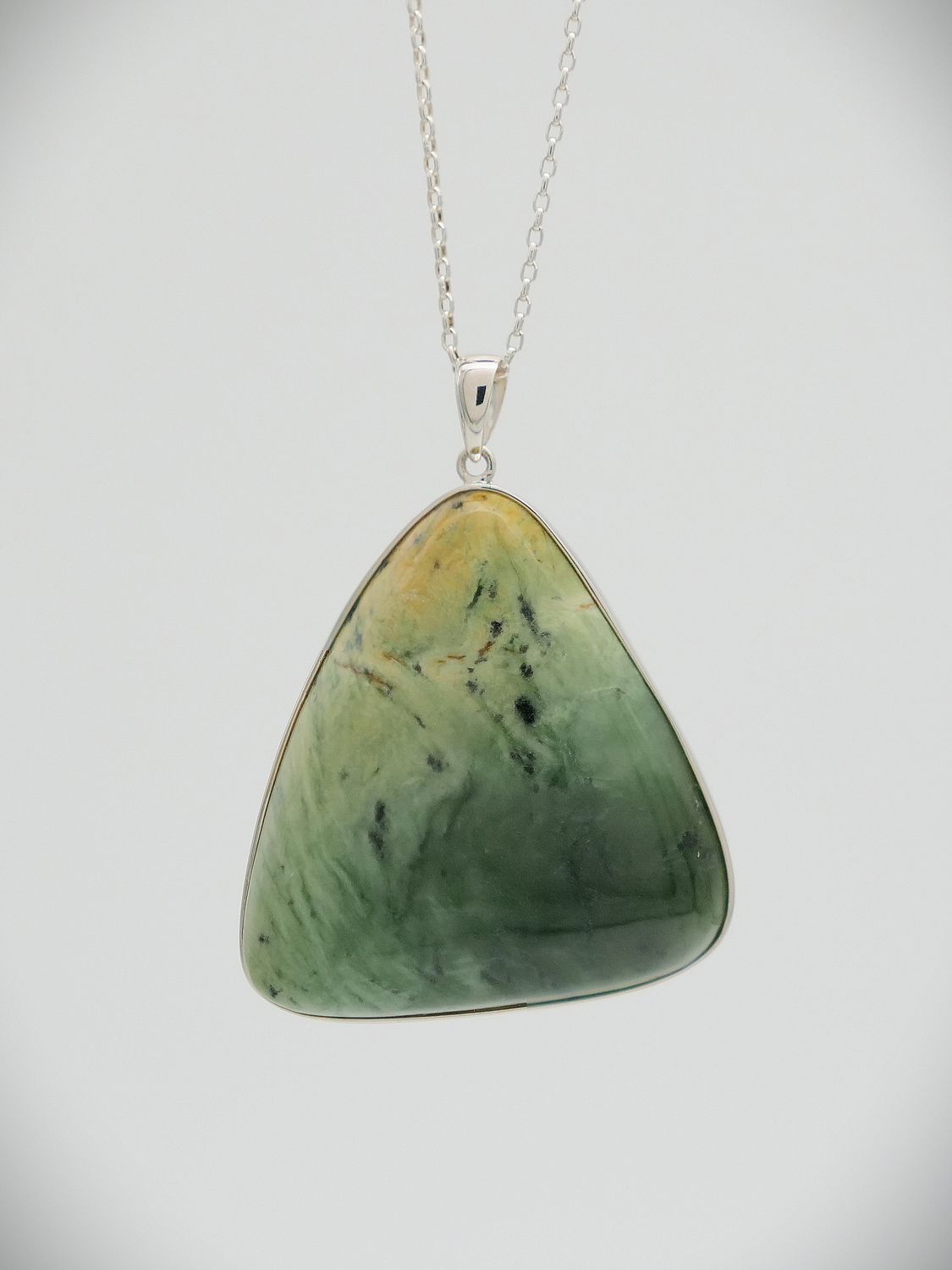 Moko Pounamu Kawakawa Flower Greenstone and Sterling Silver Pendant 13481