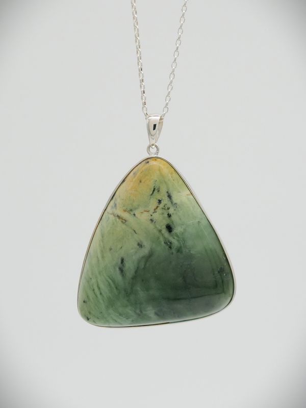 Moko Pounamu Kawakawa Flower Greenstone and Sterling Silver Pendant