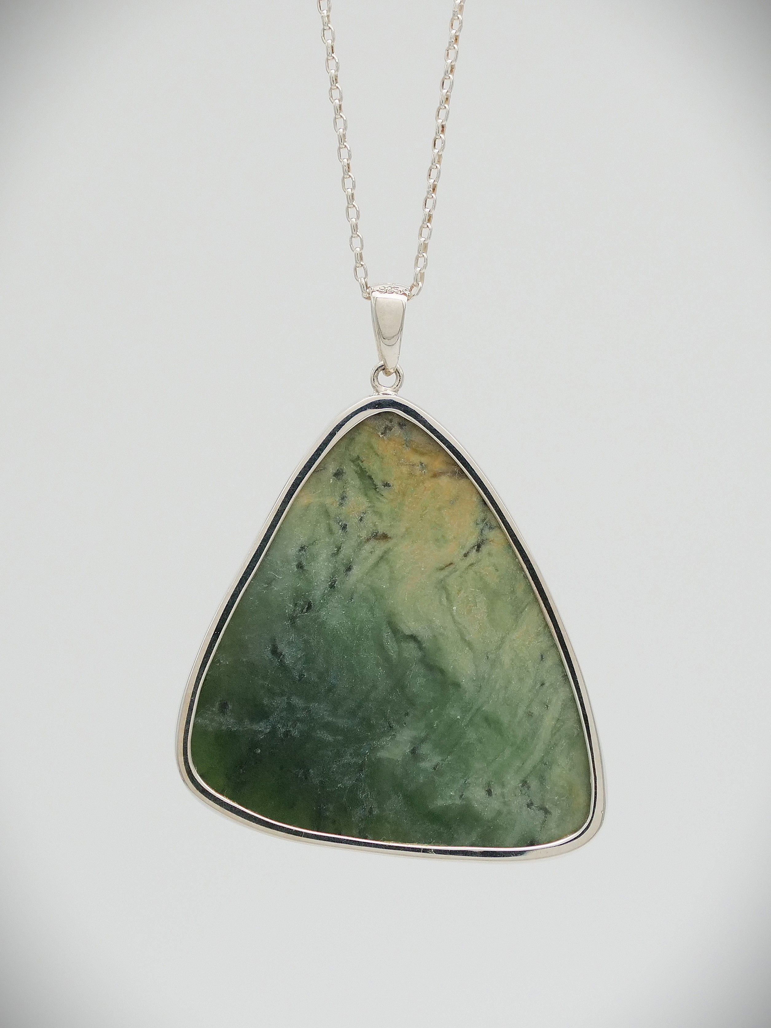 Moko Pounamu Kawakawa Flower Greenstone and Sterling Silver Pendant 13481