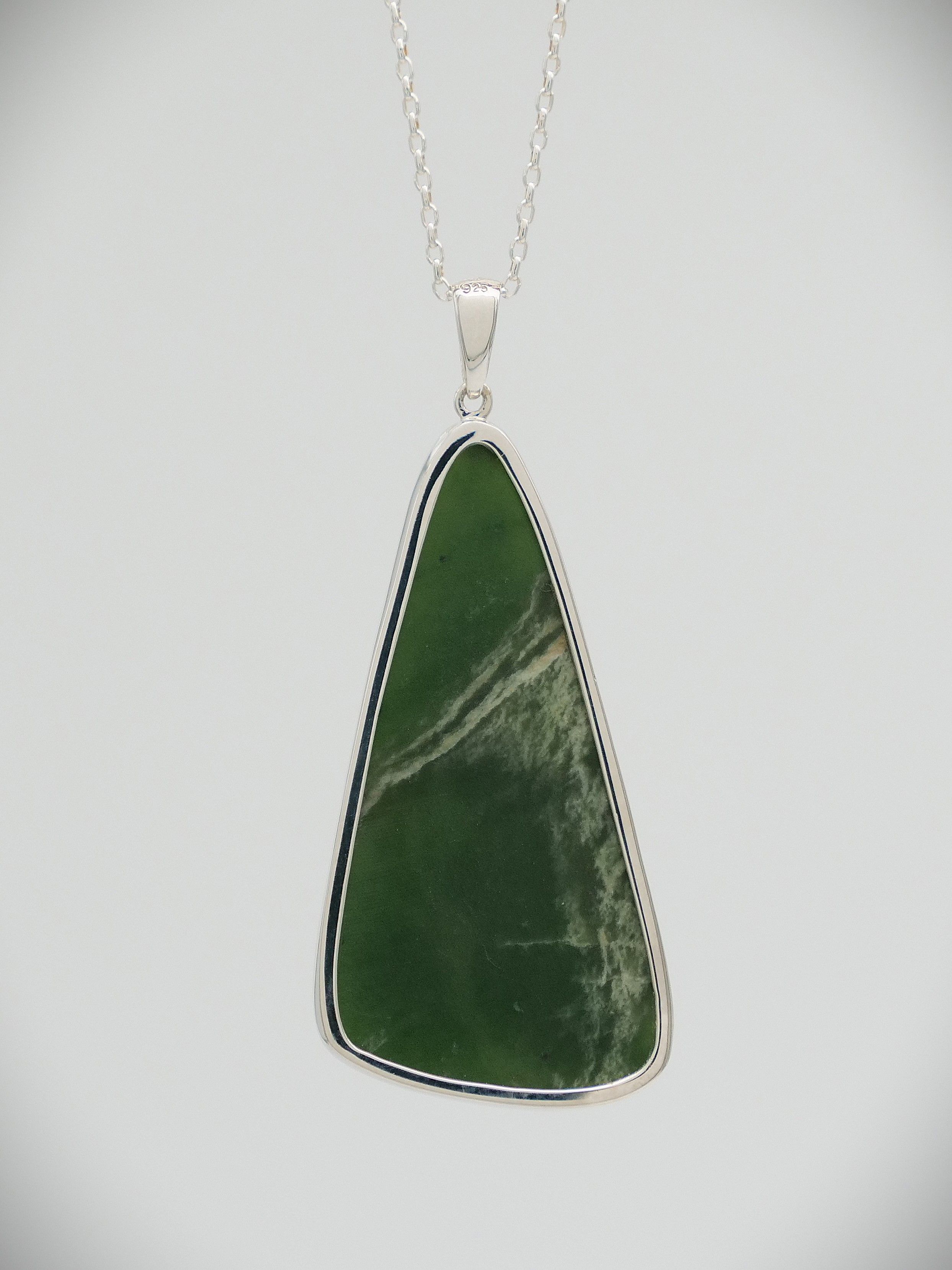 Moko Pounamu Kahurangi Flower Greenstone & Sterling Silver Pendant 13482