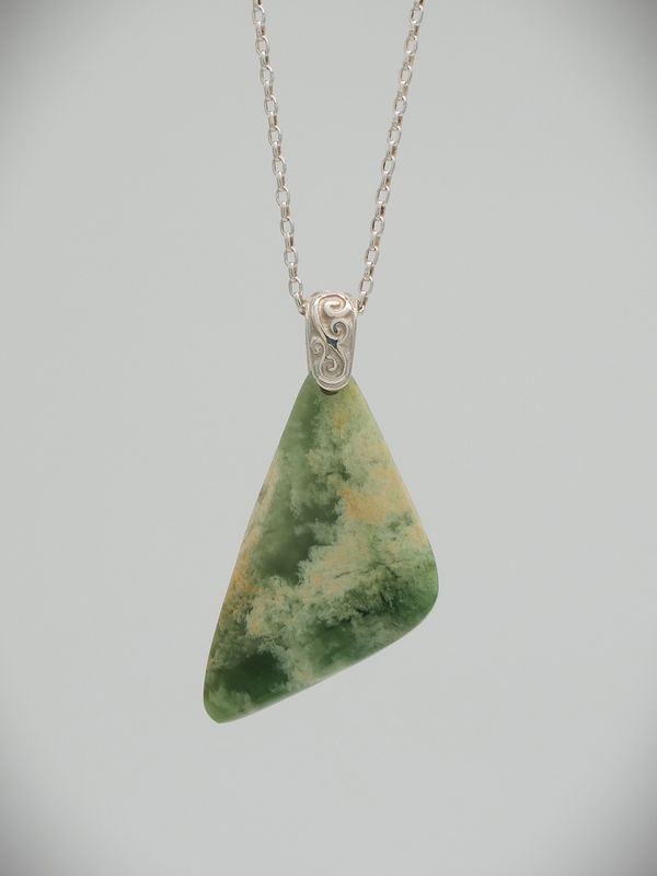 Moko Pounamu Kuru (Drop) NZ Genuine Kahurangi Flower Greenstone & Sterling Silver - Riwaka