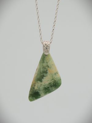 Moko Pounamu Kuru (Drop) NZ Genuine Kahurangi Flower Greenstone & Sterling Silver - Riwaka