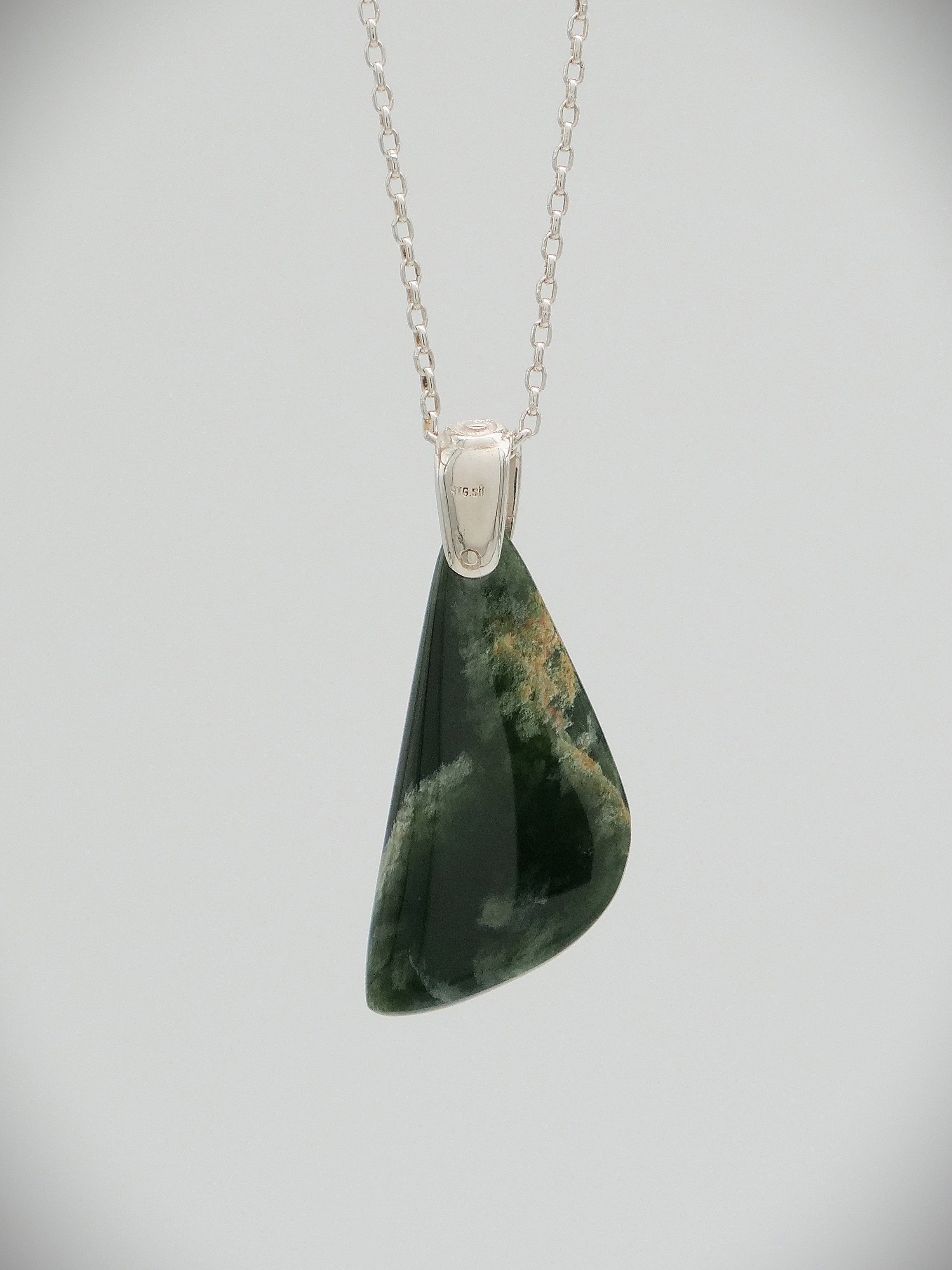 Moko Pounamu Kuru (Drop) NZ Genuine Marsden Flower Greenstone & Sterling Silver - Te Pangu