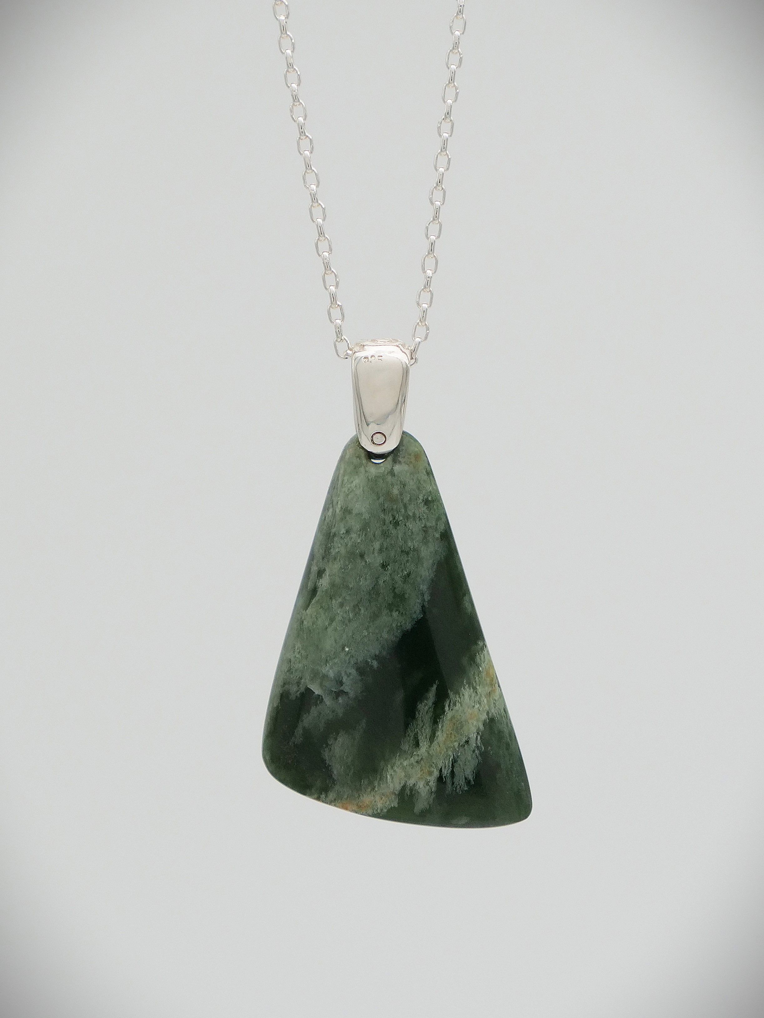 Moko Pounamu Kuru (Drop) NZ Genuine Marsden Flower Greenstone & Sterling Silver - Paeroa