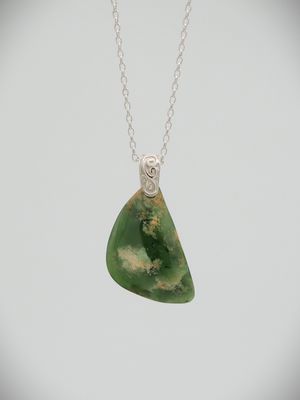 Moko Pounamu Kuru (Drop) NZ Genuine Kahurangi Flower Greenstone & Sterling Silver - Tuamarina