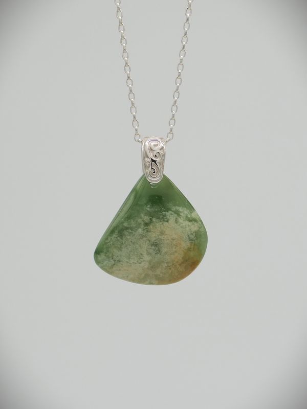 Moko Pounamu Kuru (Drop) NZ Genuine Kahurangi Flower Greenstone & Sterling Silver - Mahau