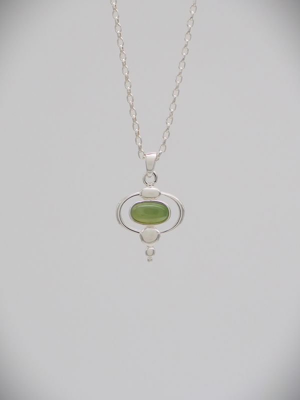 Moko Pounamu Oval Contemporary Greenstone and Sterling Silver Pendant - 99JP Pepi