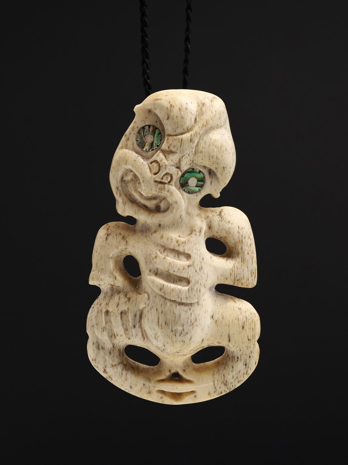 Moko Pounamu Hei Tiki Genuine Whale Bone Carving - Waingaro