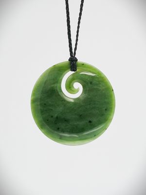 Moko Pounamu Porohita (Disc) Koru NZ Genuine Kokopu Greenstone  - Moeraki