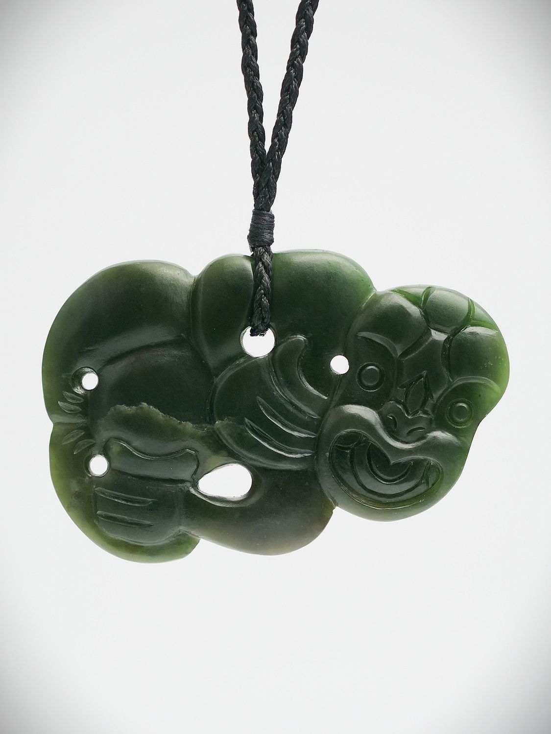 Moko Pounamu Hei Tiki NZ Genuine Kawakawa Greenstone  - Rarangi