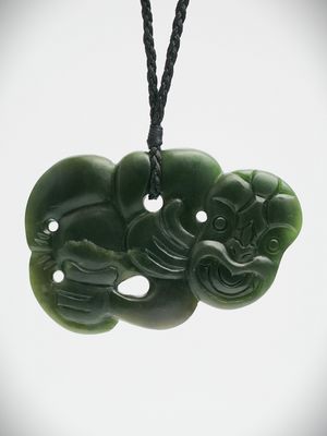 Moko Pounamu Hei Tiki NZ Genuine Kawakawa Greenstone  - Rarangi