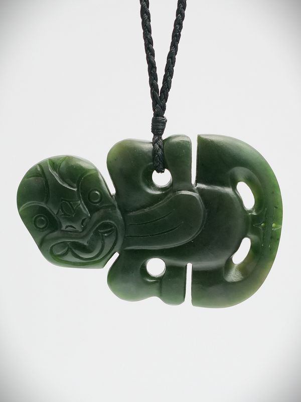 Moko Pounamu Hei Tiki NZ Genuine Kawakawa Greenstone - Totaranui