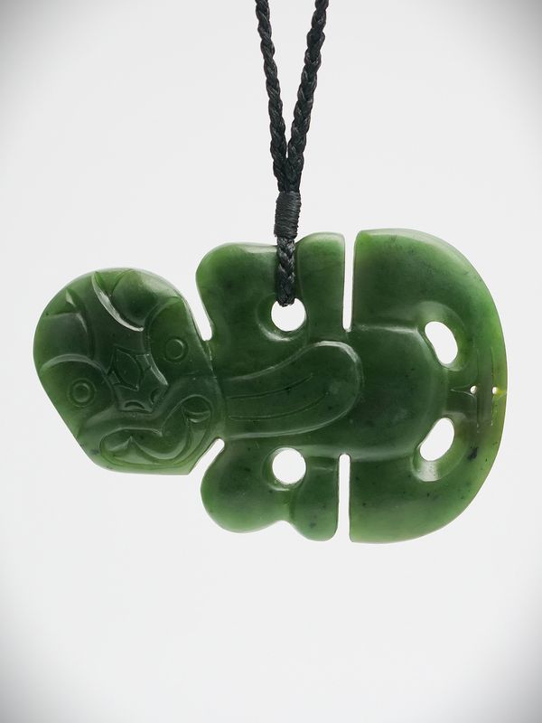 Moko Pounamu Hei Tiki NZ Genuine Kawakawa Greenstone - Maraetai