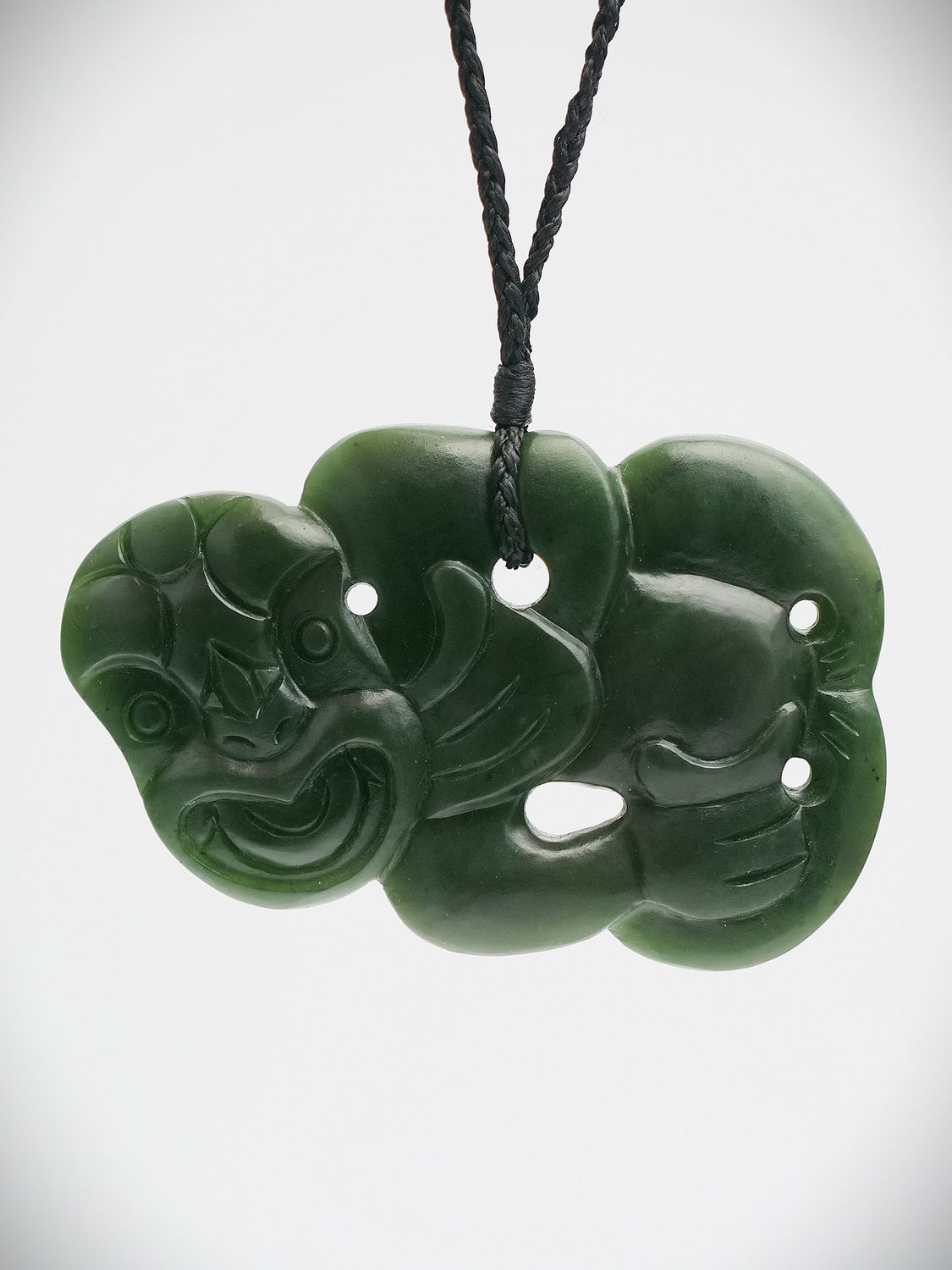 Moko Pounamu Hei Tiki NZ Genuine Kawakawa Greenstone - Onapua