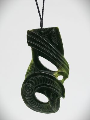 Moko Pounamu Koruru NZ Genuine Kawakawa Greenstone - Aratere