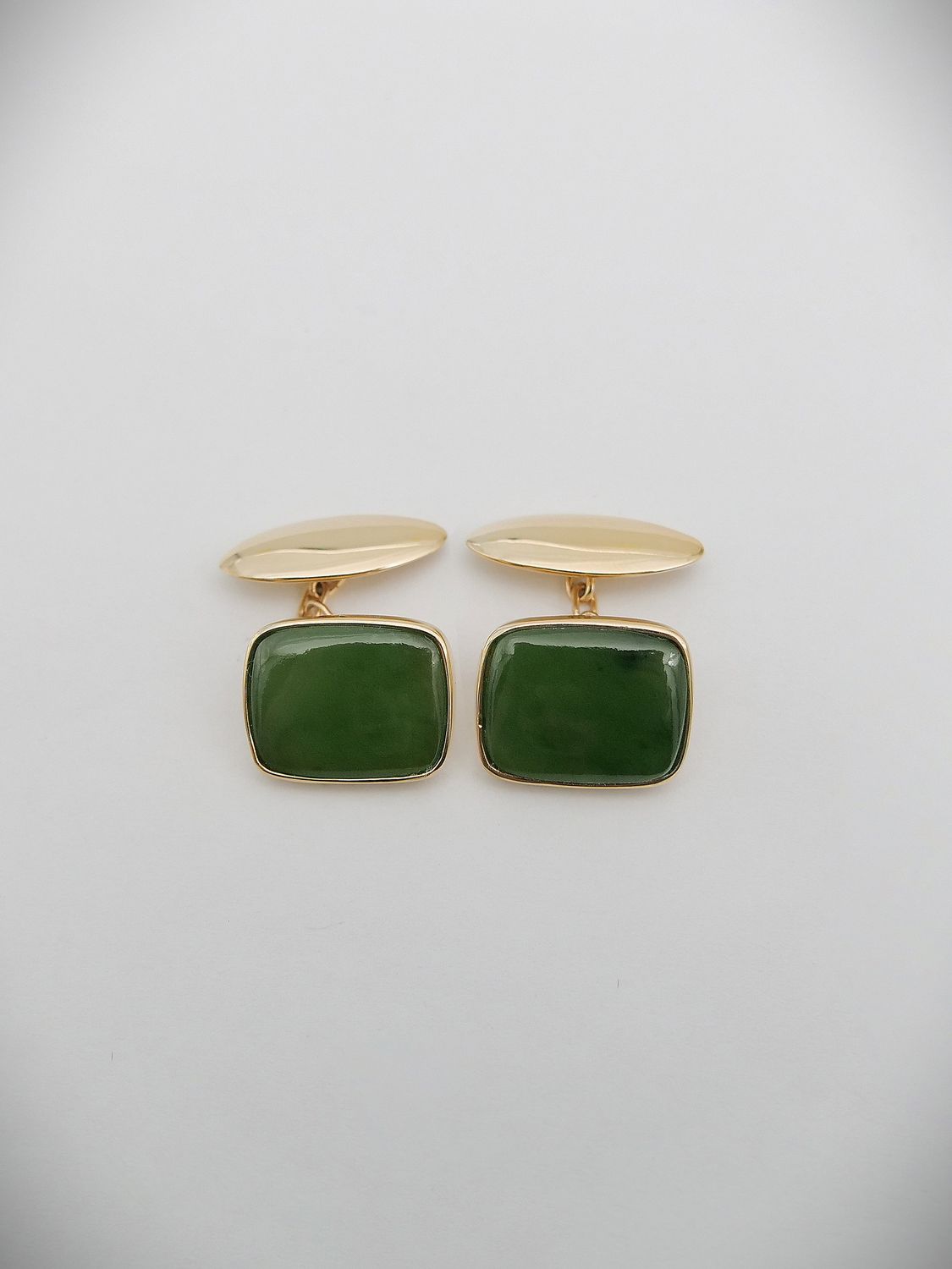 Moko Pounamu Rectangle Cufflinks NZ Genuine Kahurangi Greenstone and 9ct Gold  - CL7G