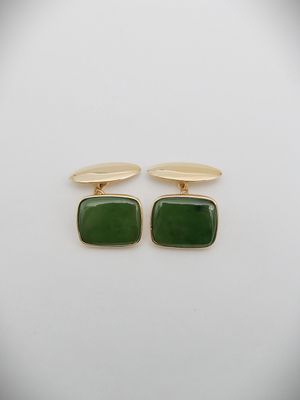 Moko Pounamu Rectangle Cufflinks NZ Genuine Kahurangi Greenstone and 9ct Gold  - CL7G
