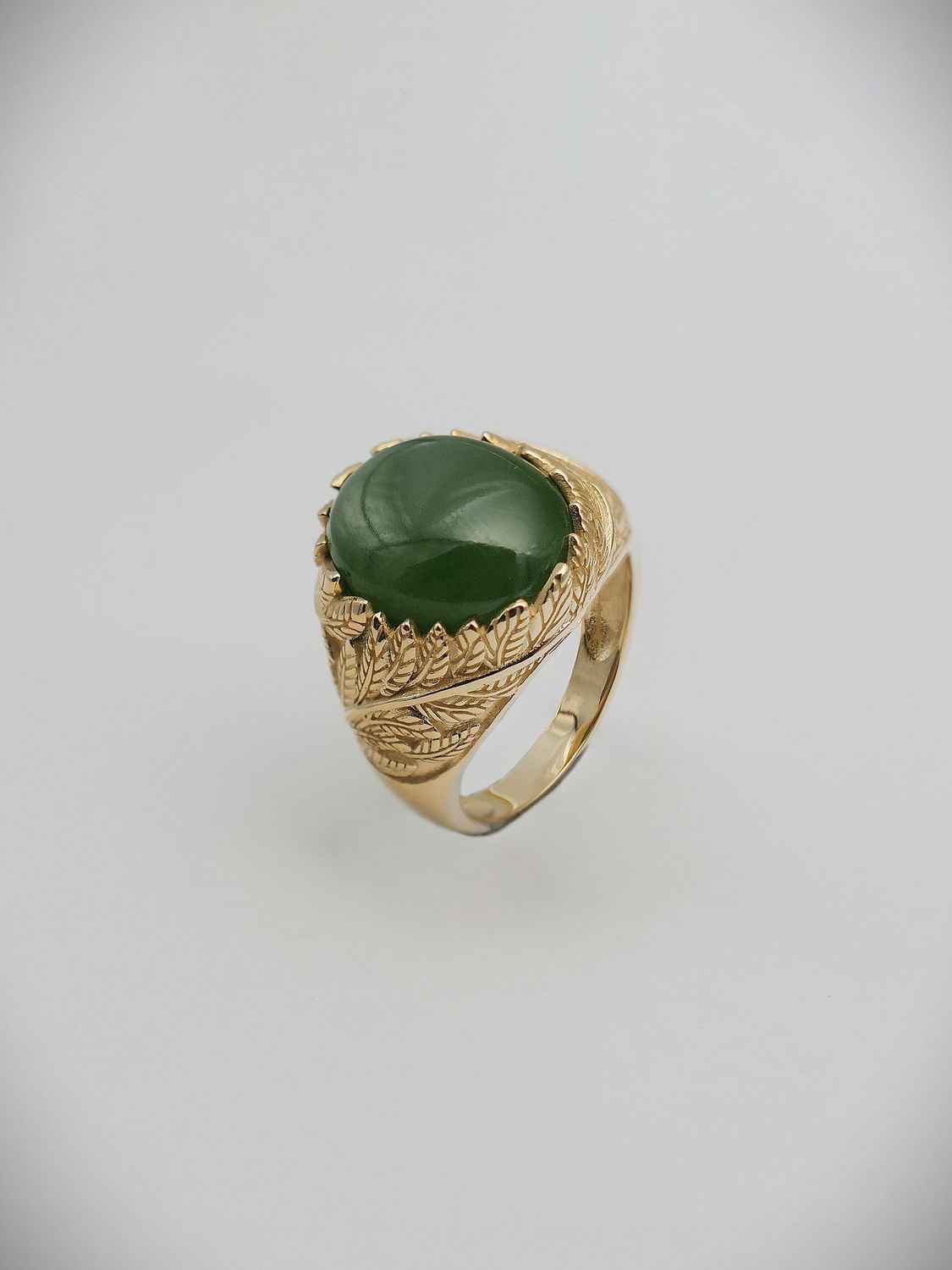 Moko Pounamu NZ Genuine Kahurangi Greenstone & 9ct Gold Fern Leaf Ring - 50FRG
