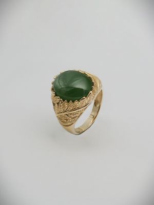Moko Pounamu NZ Genuine Kahurangi Greenstone & 9ct Gold Fern Leaf Ring - 50FRG
