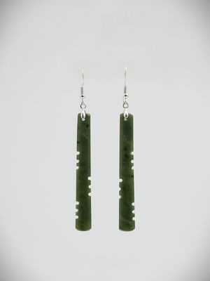 Moko Pounamu NZ Kawakawa Greenstone & Sterling Silver Earrings 13595