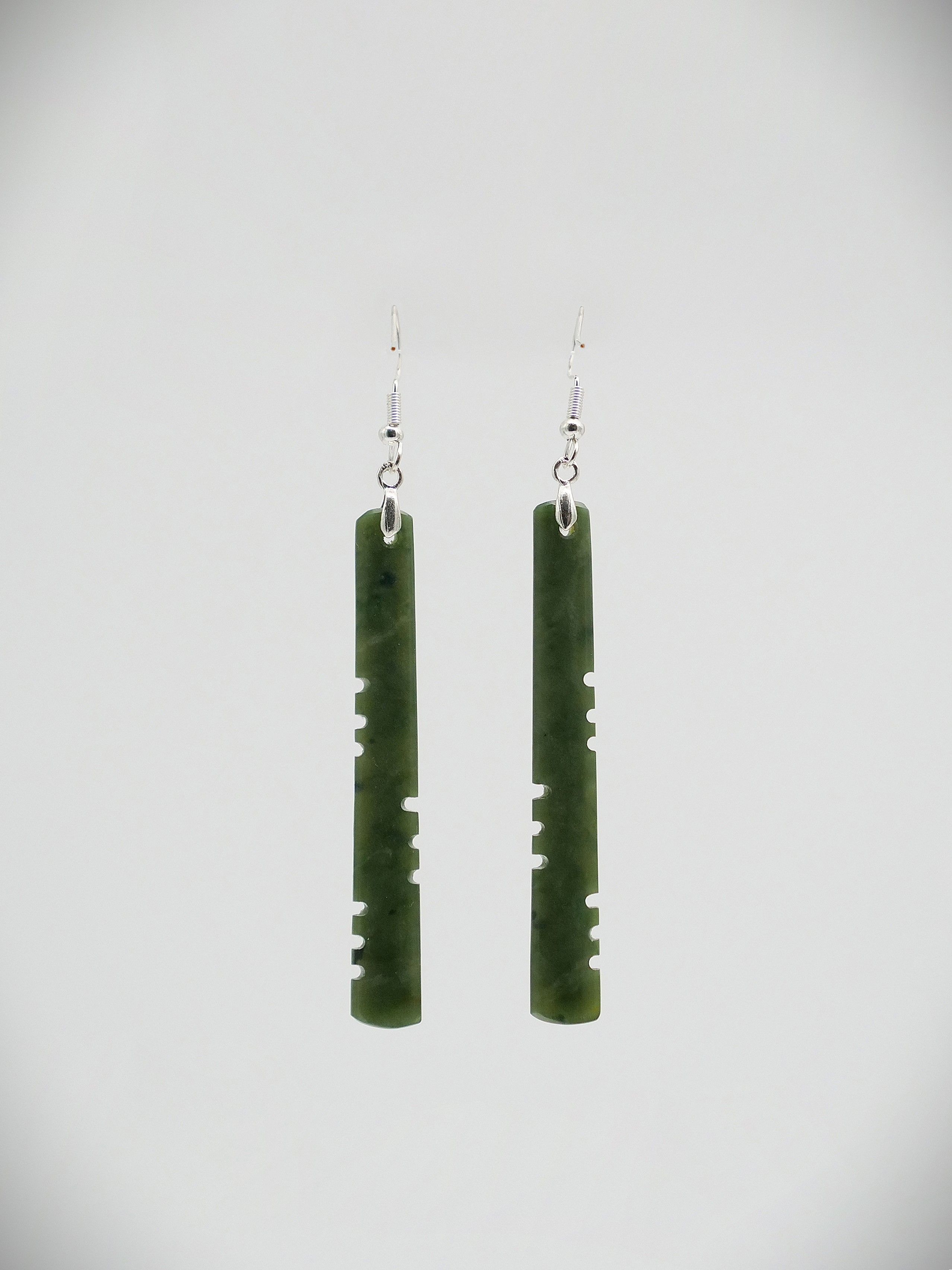 Moko Pounamu NZ Kawakawa Greenstone & Sterling Silver Earrings 13595