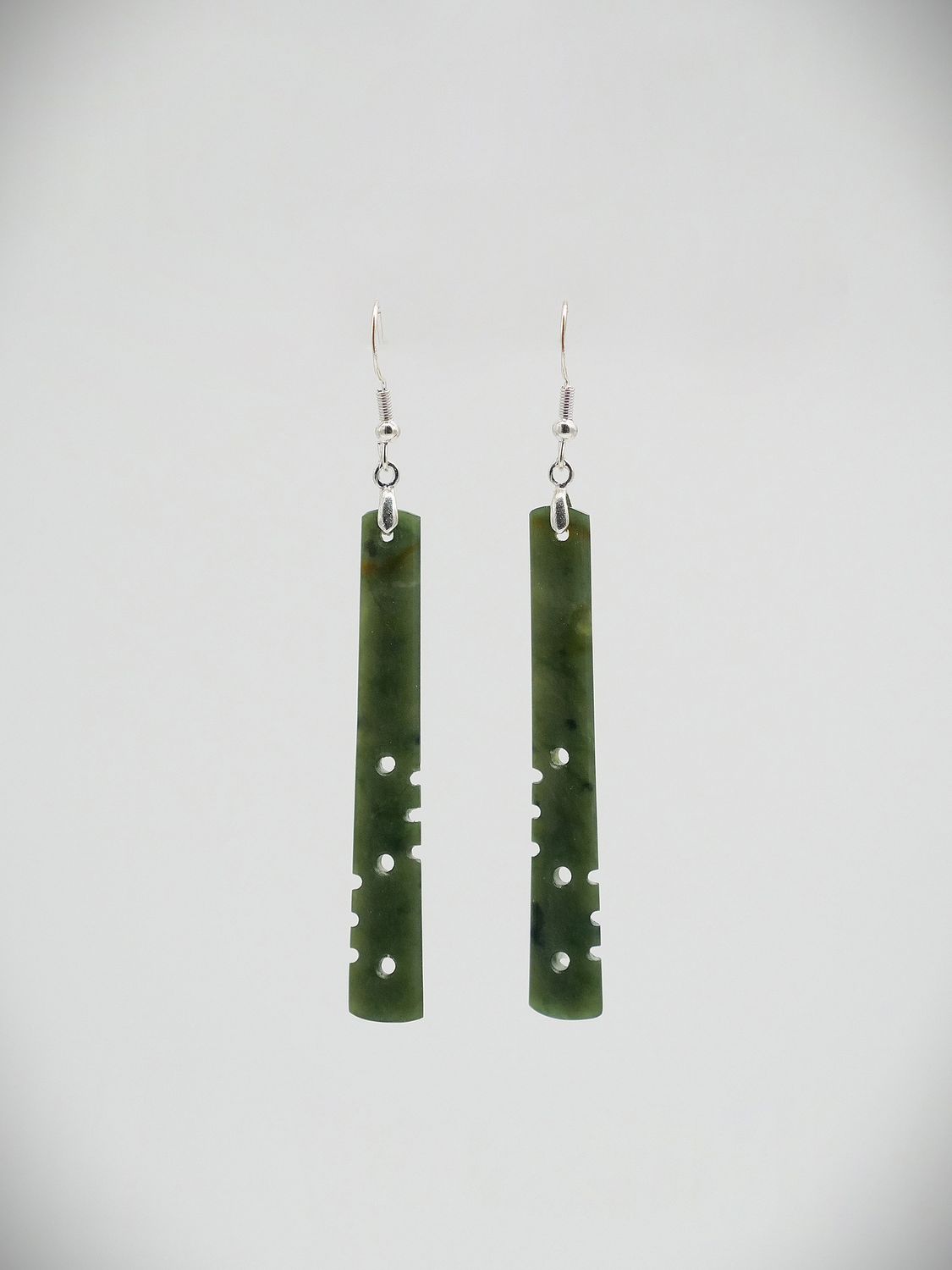 Moko Pounamu NZ Kawakawa Greenstone & Sterling Silver Earrings 13596
