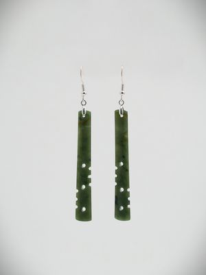 Moko Pounamu NZ Kawakawa Greenstone & Sterling Silver Earrings 13596