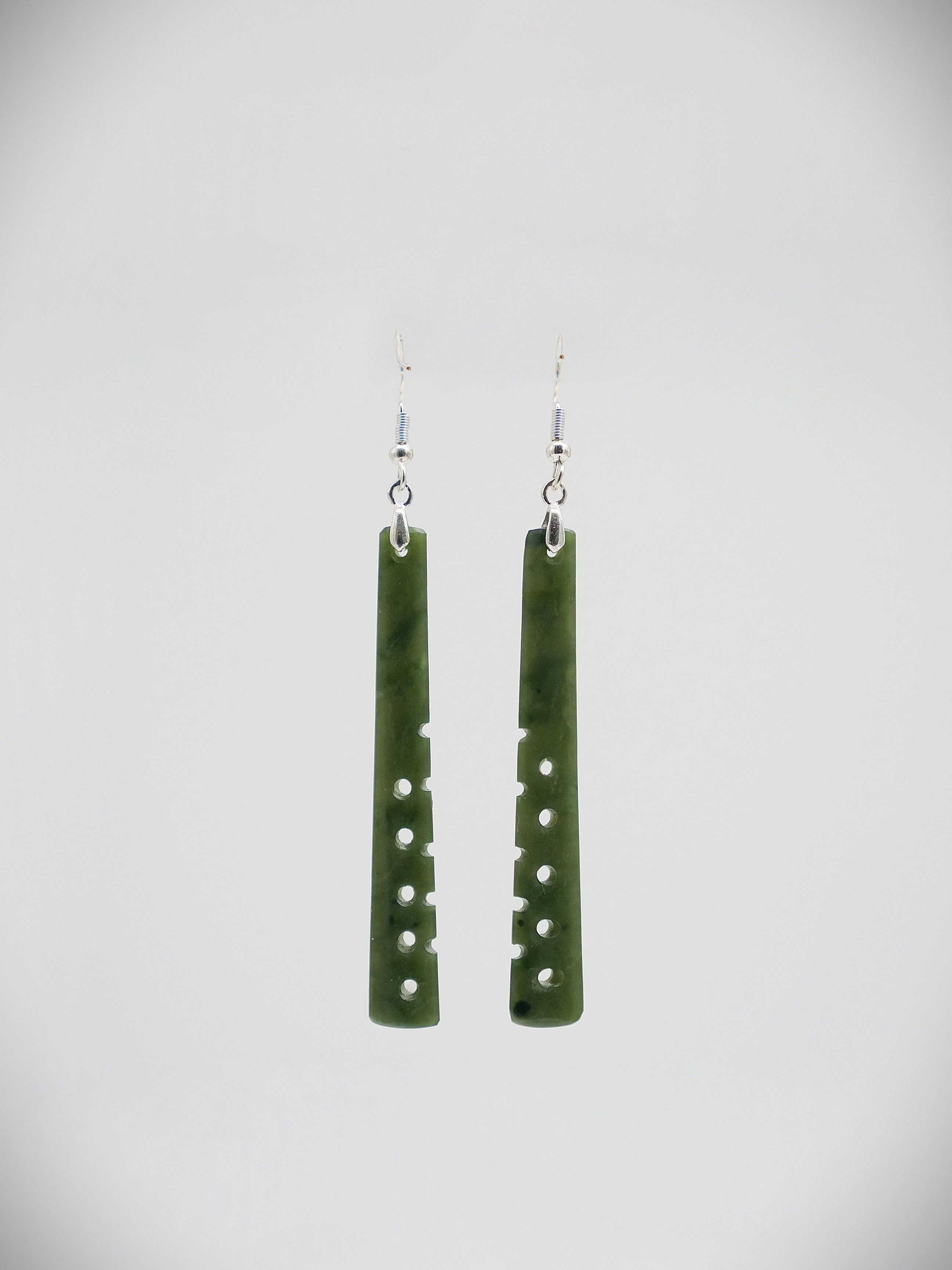 Moko Pounamu NZ Kawakawa Greenstone & Sterling Silver Earrings 13597
