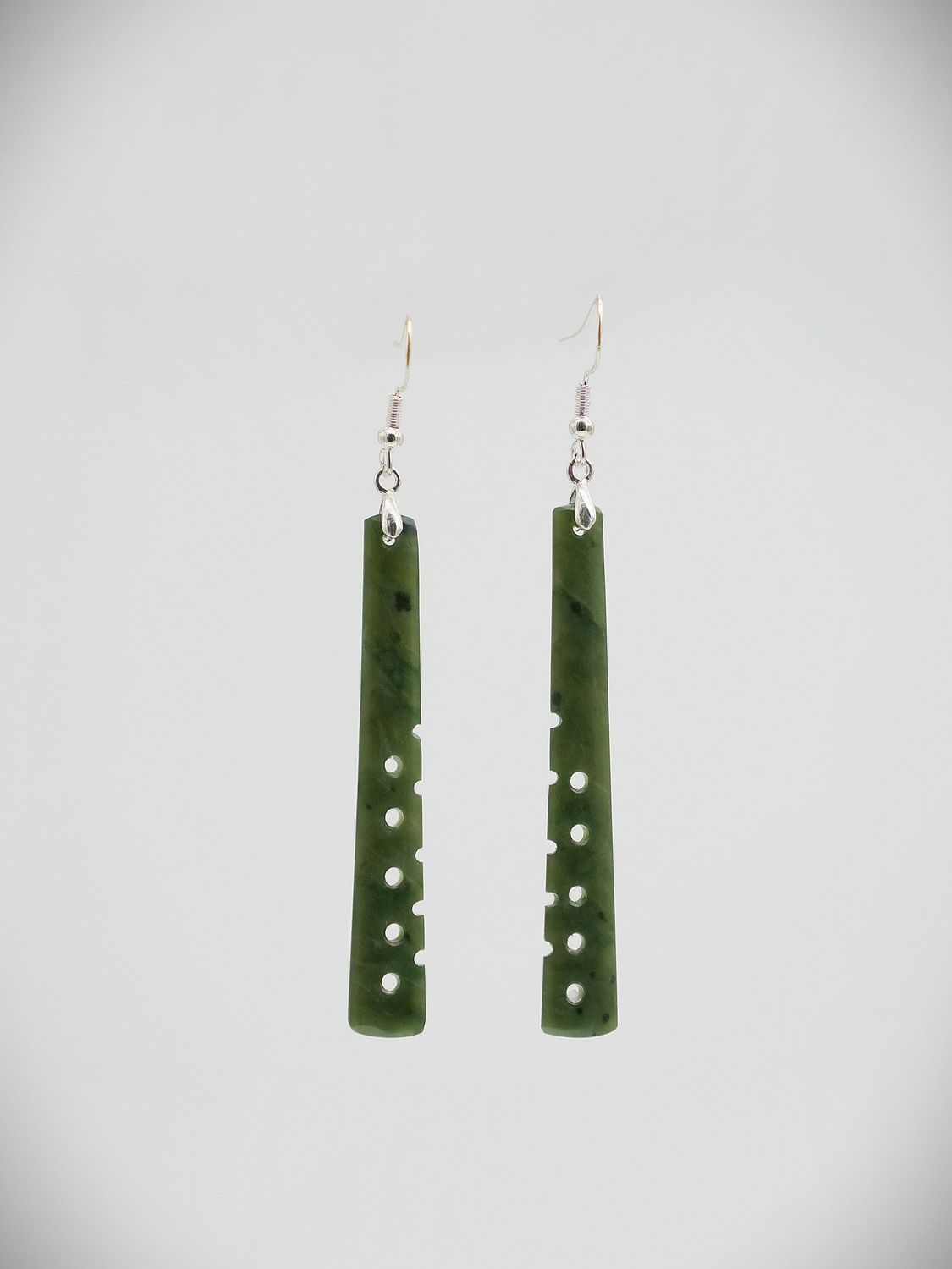 Moko Pounamu NZ Kawakawa Greenstone & Sterling Silver Earrings 13597