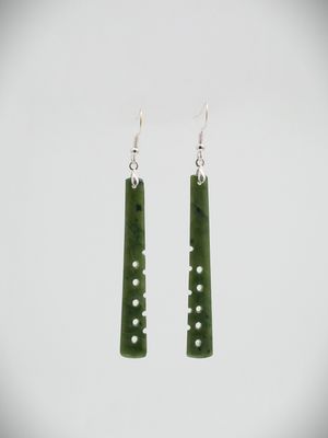 Moko Pounamu NZ Kawakawa Greenstone & Sterling Silver Earrings 13597