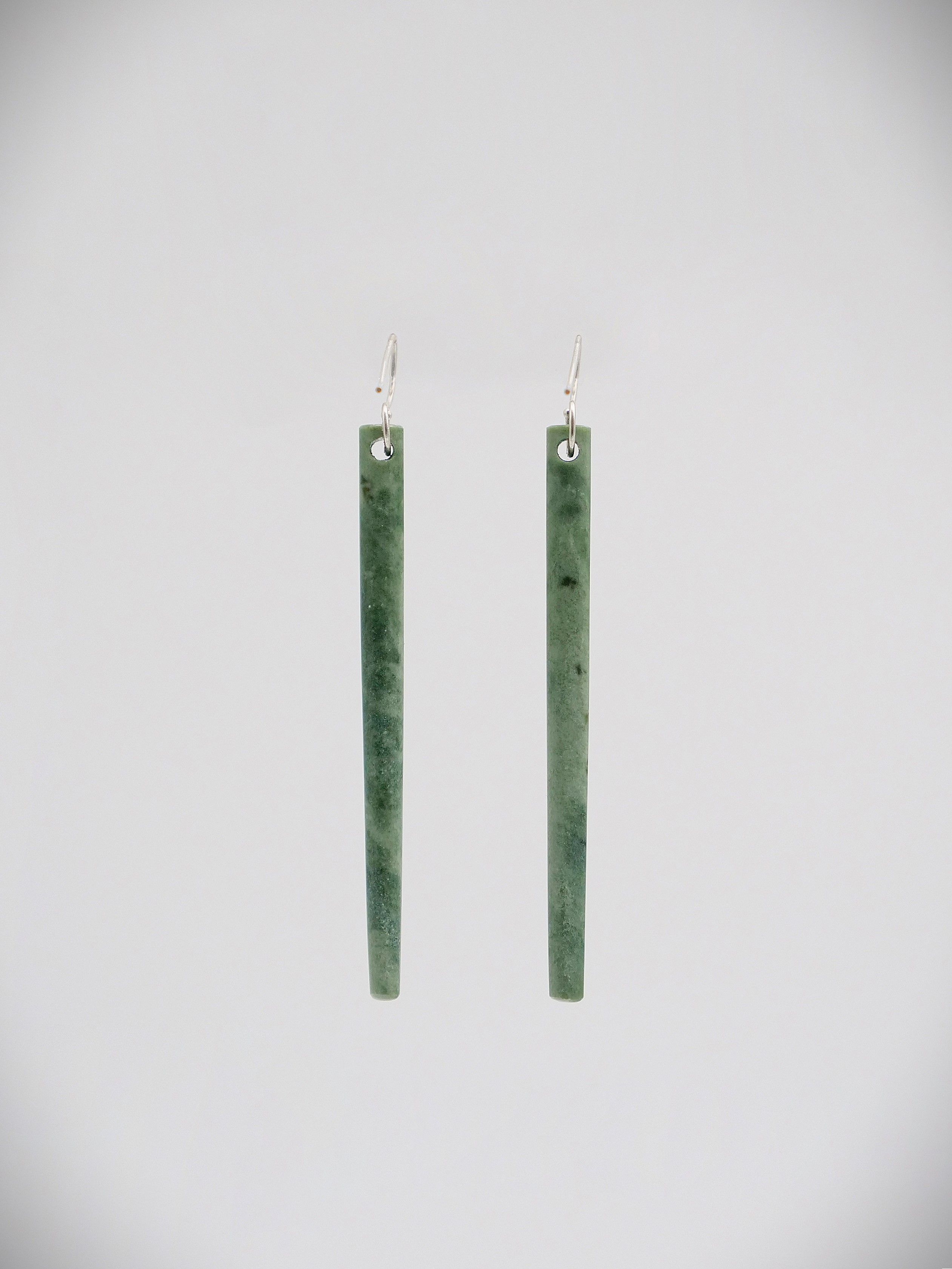 Moko Pounamu NZ Genuine Auhunga Greenstone and Sterling Silver  Earrings 13598