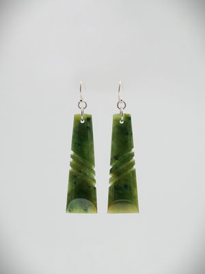 Moko Pounamu NZ Kawakawa Greenstone and Sterling Silver Earrings 13600