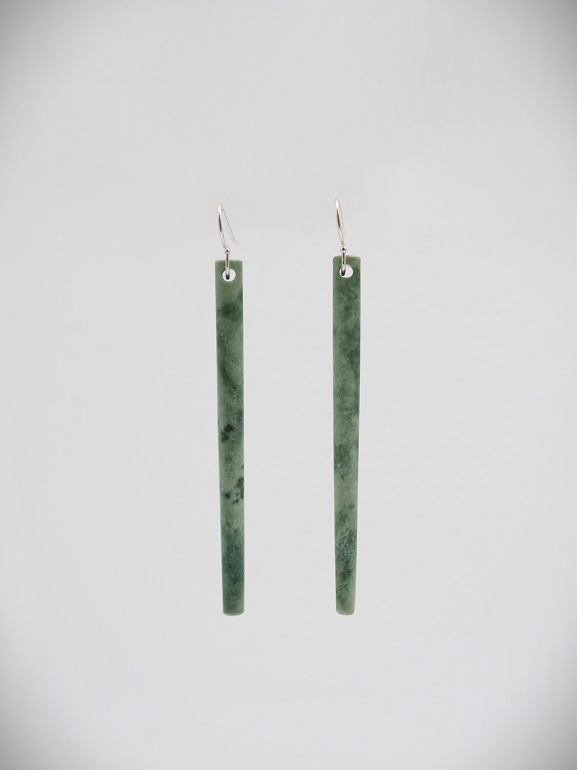 Moko Pounamu NZ Genuine Auhunga Greenstone and Sterling Silver  Earrings 13598