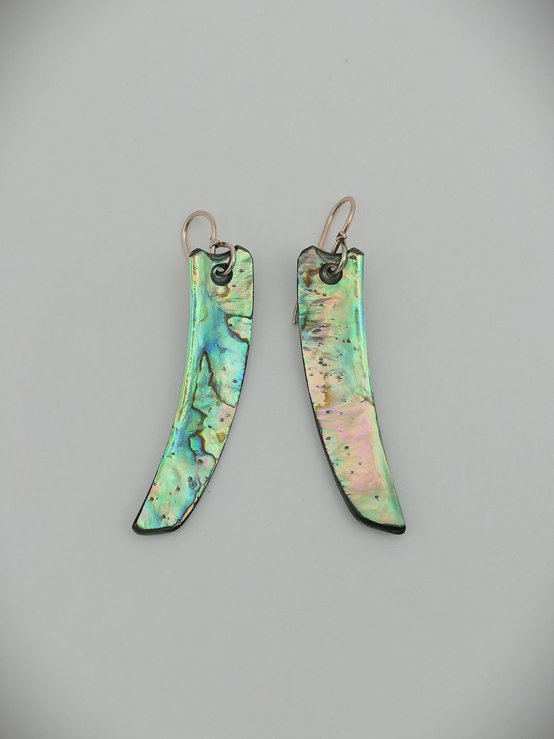 Moko Pounamu NZ Genuine Paua and Sterling Silver Drop Earrings 13601