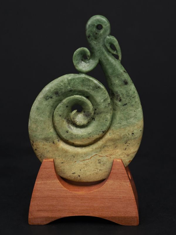 Moko Pounamu Manaia Koru Sculpture NZ Genuine Kokopu Greenstone - Rangitoto