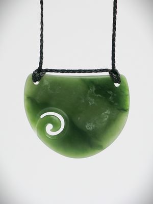 Moko Pounamu Kouma (Breastplate) with Koru NZ Genuine Hapopo Greenstone - Manaroa