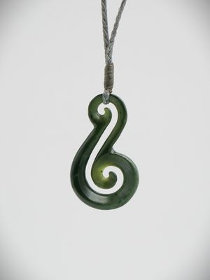 Moko Pounamu Contemporary Koru  NZ Genuine Kawakawa Flower Greenstone - Maraetai