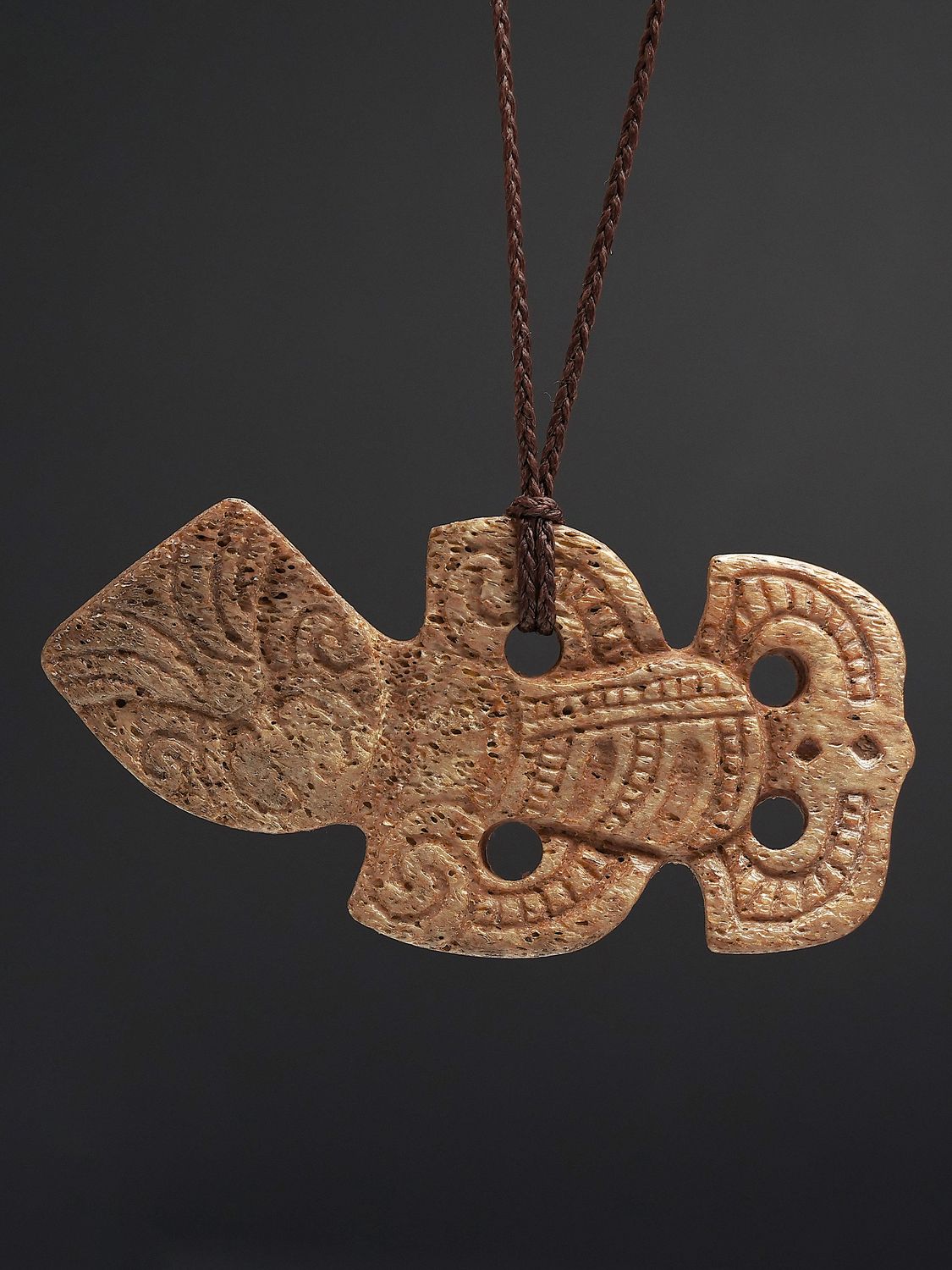 Moko Pounamu Hei Tiki Genuine Whale Bone Carving - Anakoha