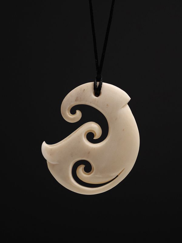 Moko Pounamu Hei Matau (Hook) Bone Carving - Motuara